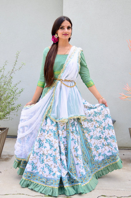 Teal Vines With Frills - Gopi Skirt Outfit-SOLD OUT