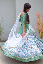 Load image into Gallery viewer, Teal Vines With Frills - Gopi Skirt Outfit
