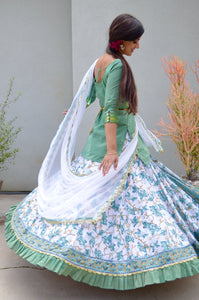 Teal Vines With Frills - Gopi Skirt Outfit-SOLD OUT